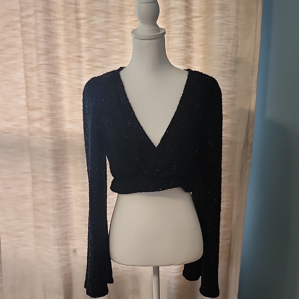 Black Sparkly V-Neck Sweater